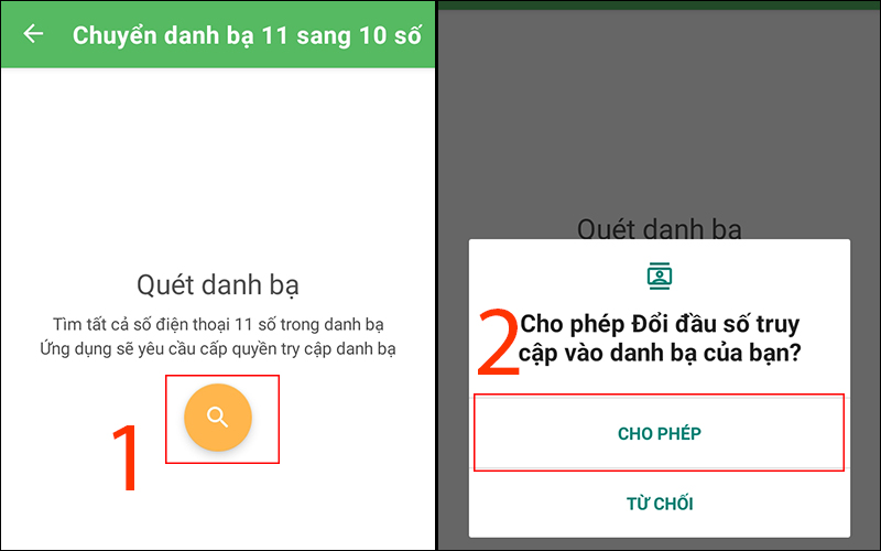 Thực hiện quét danh bạ